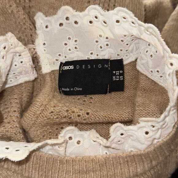 ASOS Women’s Sz US 0 Knit Dress with Lace Detail in Oatmeal - Picture 4 of 9